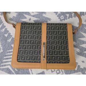 Fendi Brown Tan FF Logo Crossbody Tote